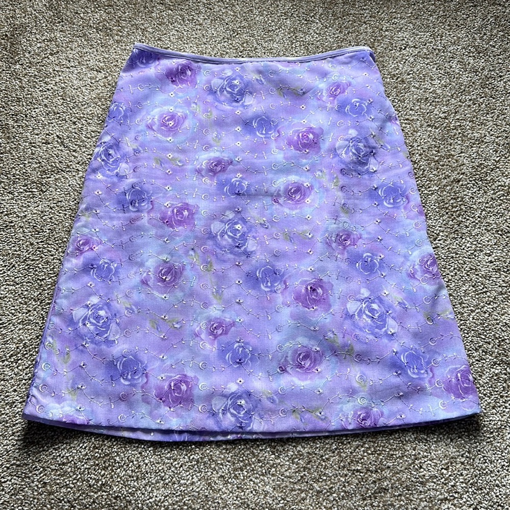 💜 Vintage Exact Change Lavender Floral Eyelet Midi Skirt